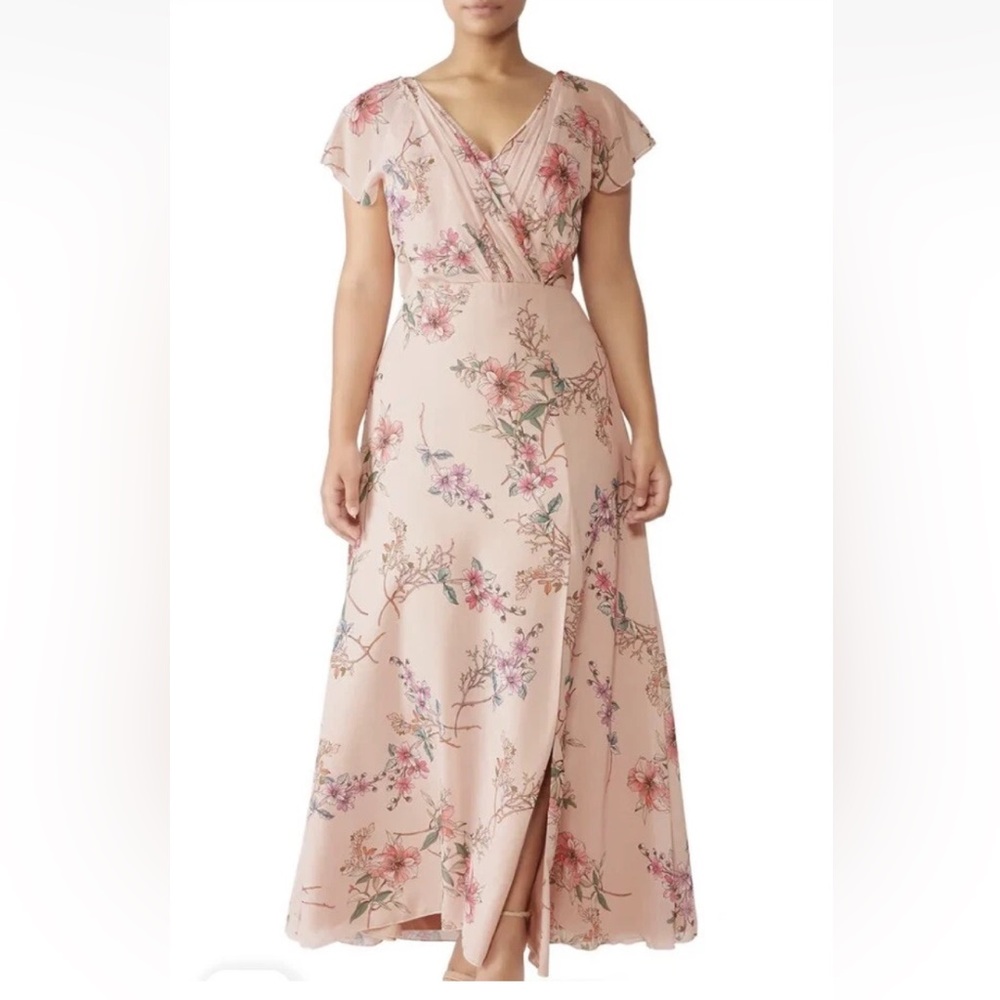 Monique Lhuillier Bridesmaids Sz 4R Pink Floral Gwen Floor Length Gown Dress